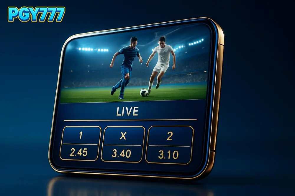 PGY777 betting โ a smartphone displaying a live football match betting interface PGY777 betting โ a smartphone displaying a live football match betting interface