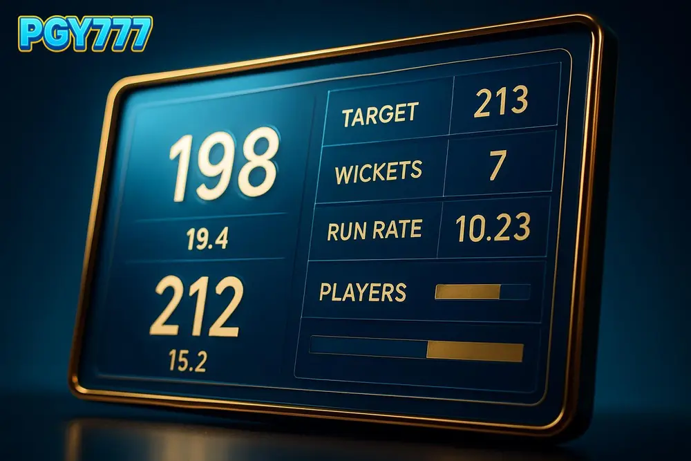 PGY777 betting โ a glowing scoreboard interface with cricket match statistics on a screen PGY777 betting โ a glowing scoreboard interface with cricket match statistics on a screen
