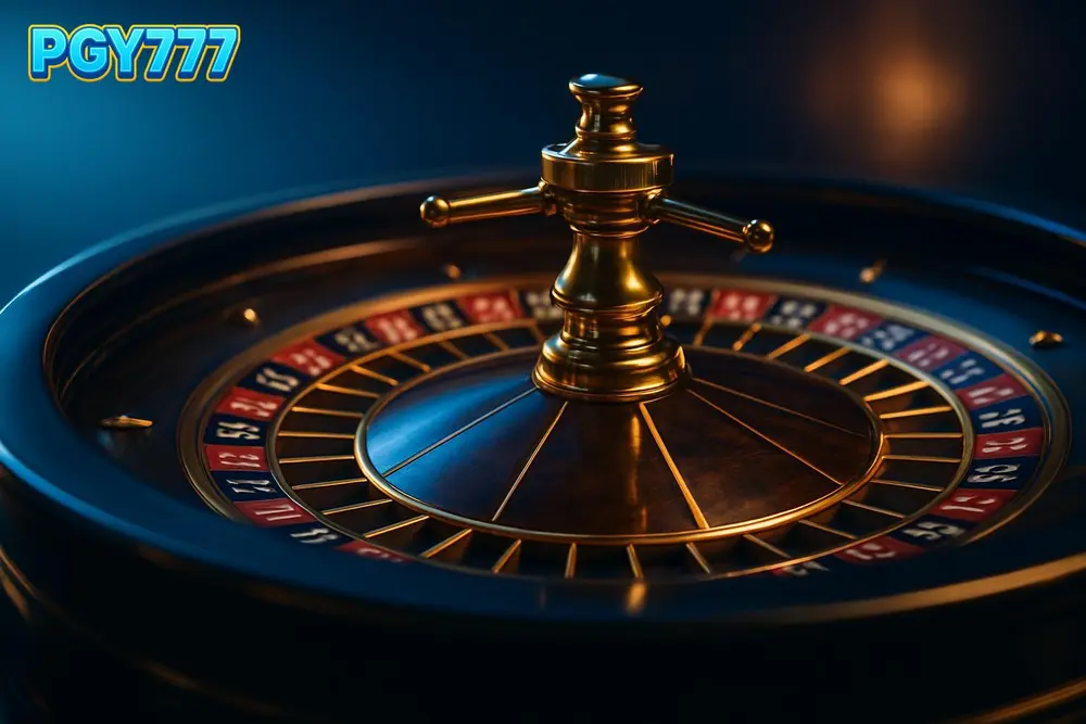 PGY777 casino โ an elegant roulette wheel spinning under warm casino lighting PGY777 casino โ an elegant roulette wheel spinning under warm casino lighting